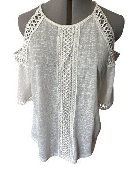 Papermoon Ivory Crochet Lace Cold Shoulder Top Large Lightweight Boho